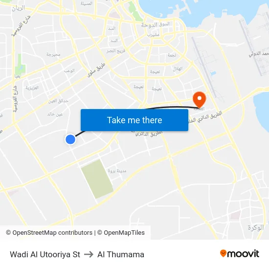 Wadi Al Utooriya St to Al Thumama map