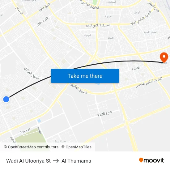 Wadi Al Utooriya St to Al Thumama map