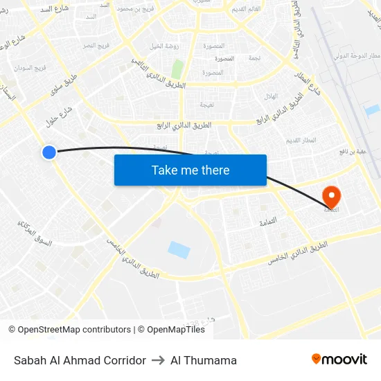 Sabah Al Ahmad Corridor to Al Thumama map