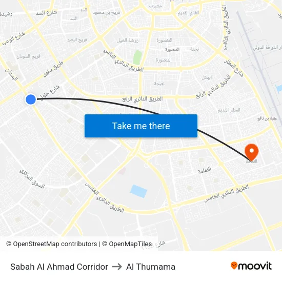 Sabah Al Ahmad Corridor to Al Thumama map