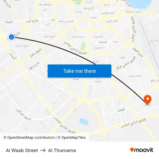 Al Waab Street to Al Thumama map