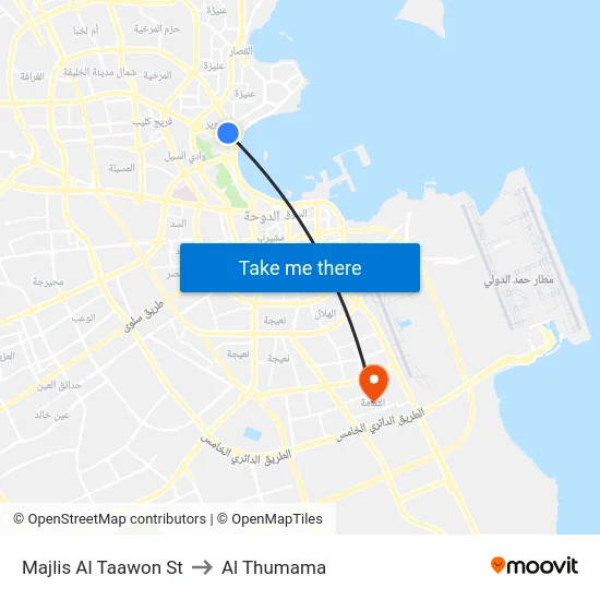 Majlis Al Taawon St to Al Thumama map