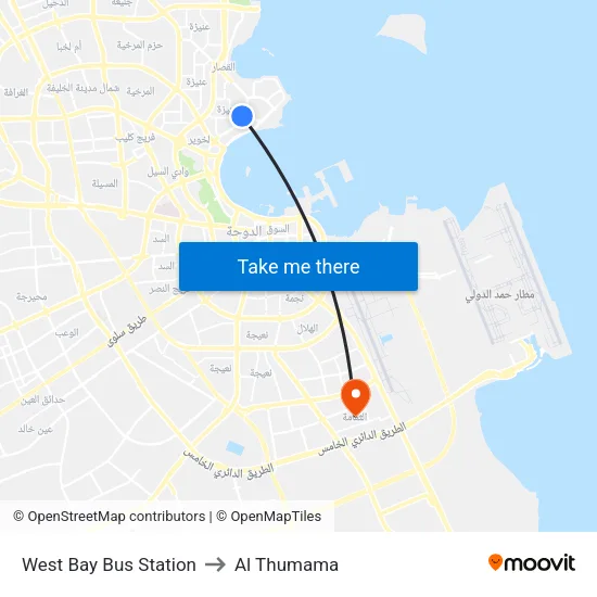 West Bay Bus Station to Al Thumama map