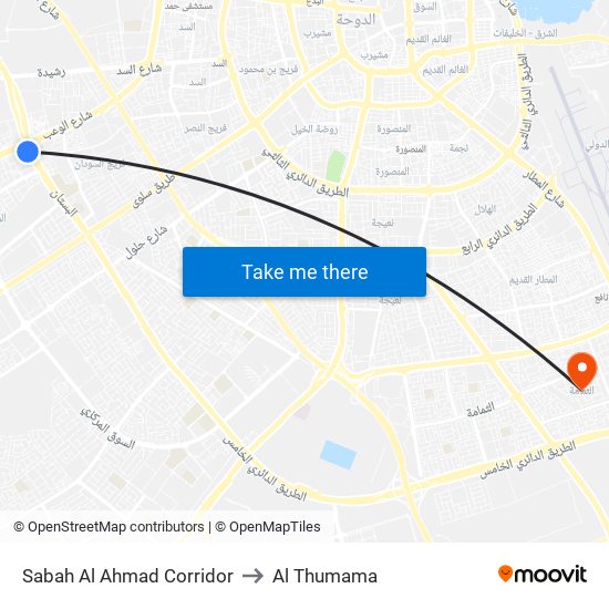 Sabah Al Ahmad Corridor to Al Thumama map