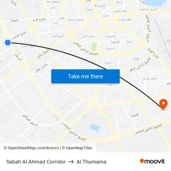 Sabah Al Ahmad Corridor to Al Thumama map