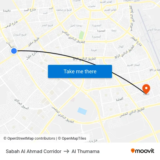 Sabah Al Ahmad Corridor to Al Thumama map