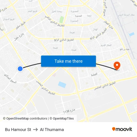 Bu Hamour Street to Al Thumama map