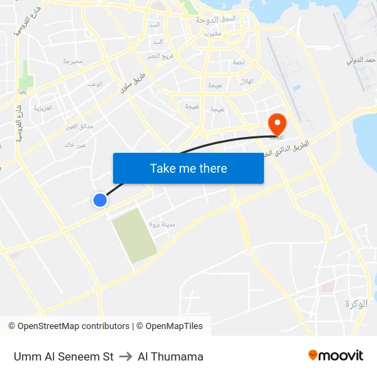 Umm Al Seneem St to Al Thumama map