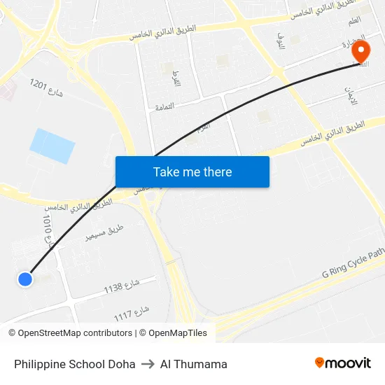 Philippine School Doha to Al Thumama map