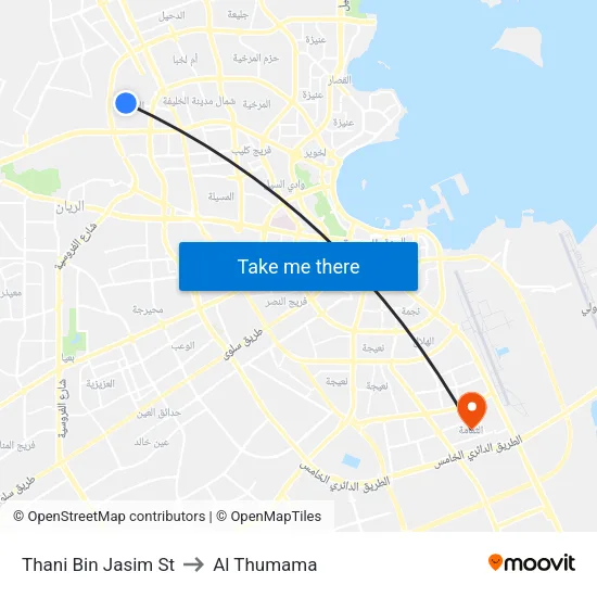 Thani Bin Jasim Street to Al Thumama map