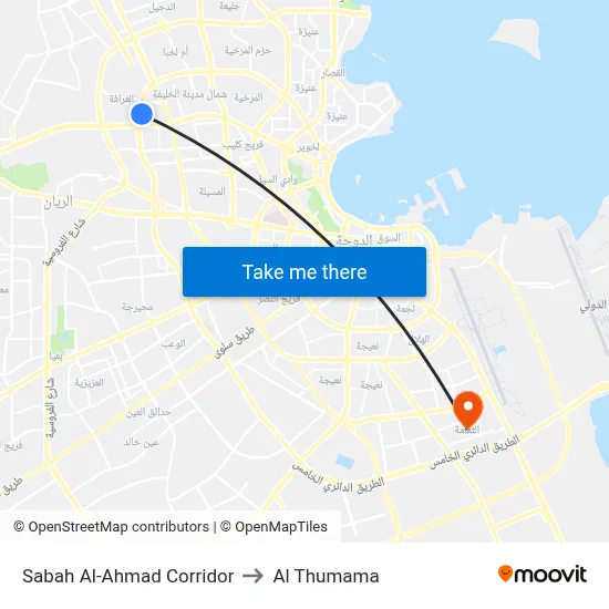Sabah Al-Ahmad Corridor to Al Thumama map