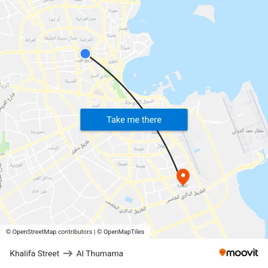 Khalifa Street to Al Thumama map
