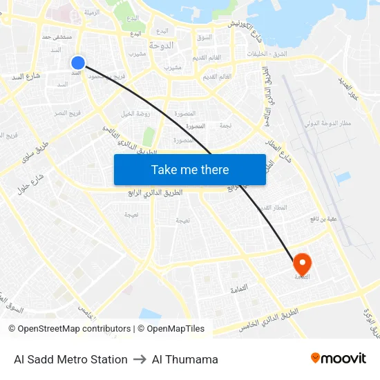 Al Sadd Metro Station to Al Thumama map