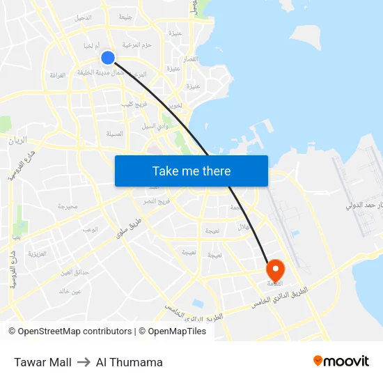 Tawar Mall to Al Thumama map