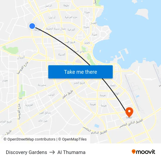 Discovery Gardens to Al Thumama map