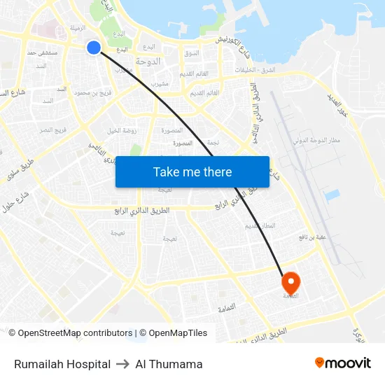 Rumailah Hospital to Al Thumama map