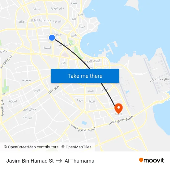 Jasim Bin Hamad St to Al Thumama map