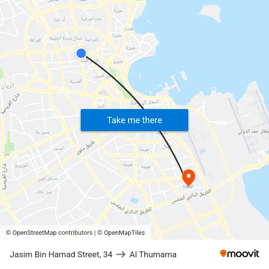 Jasim Bin Hamad Street, 34 to Al Thumama map