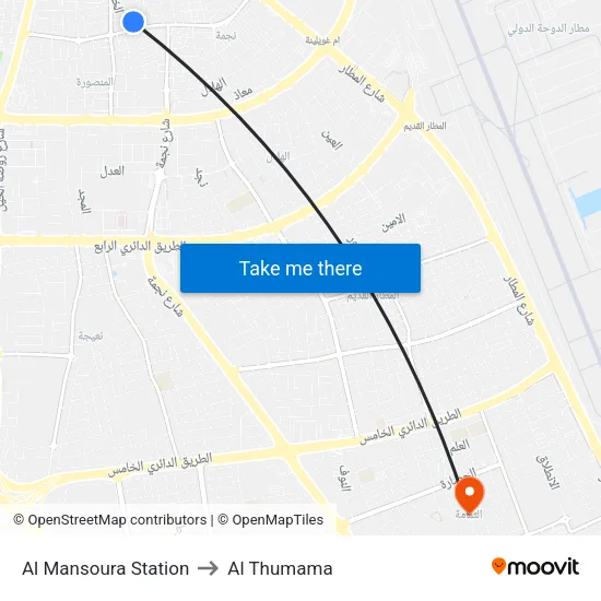 Al Mansoura Station to Al Thumama map