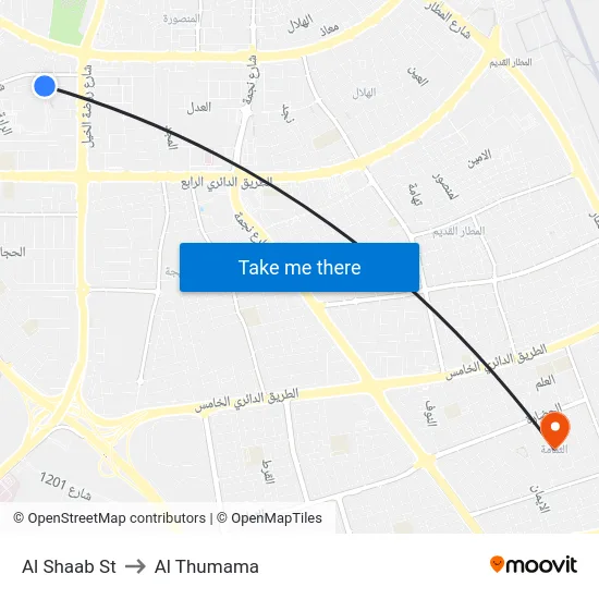 Al Shaab St to Al Thumama map