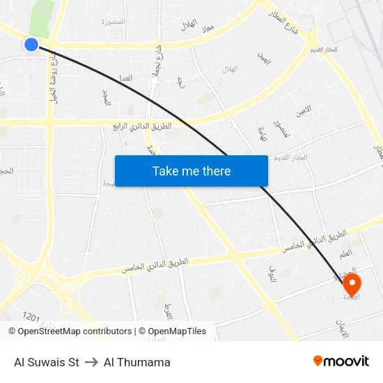Al Suwais St to Al Thumama map