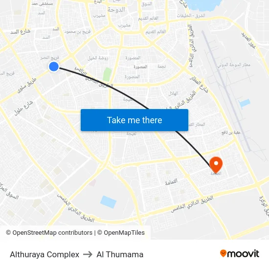 Althuraya Complex to Al Thumama map