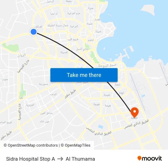 Sidra Hospital Stop A to Al Thumama map