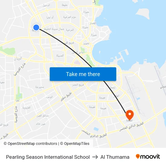 Pearling Season International School to Al Thumama map