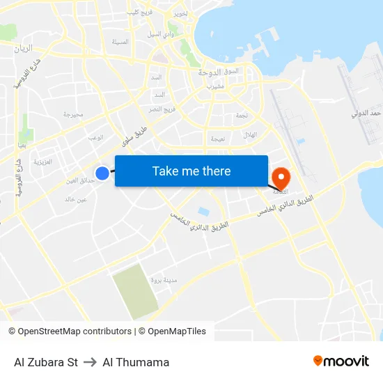 Al Zubara St to Al Thumama map
