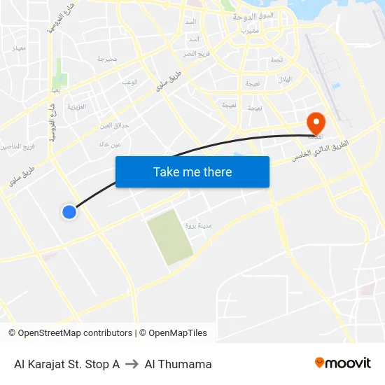 Al Karajat St. Stop A to Al Thumama map
