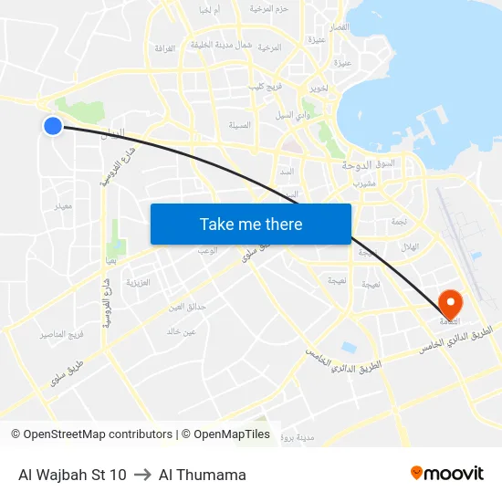 Al Wajbah St 10 to Al Thumama map