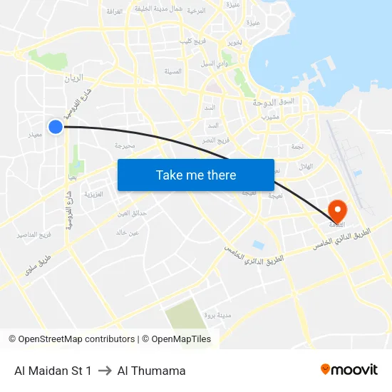 Al Maidan St 1 to Al Thumama map