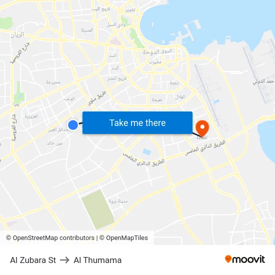 Al Zubara St to Al Thumama map