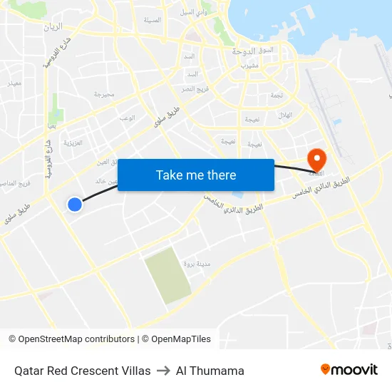 Qatar Red Crescent Villas to Al Thumama map