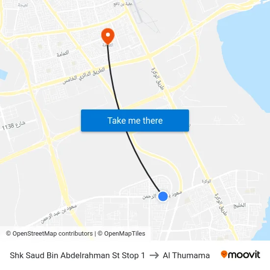 Shk Saud Bin Abdelrahman St Stop 1 to Al Thumama map