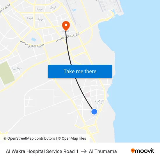Al Wakra Hospital Service Road 1 to Al Thumama map
