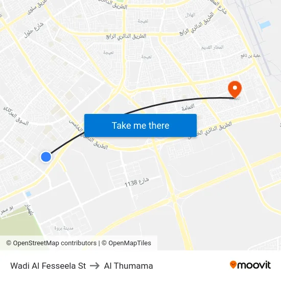 Wadi Al Fesseela St to Al Thumama map