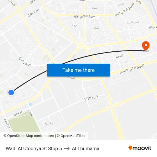 Wadi Al Utooriya Street Stop 5 to Al Thumama map