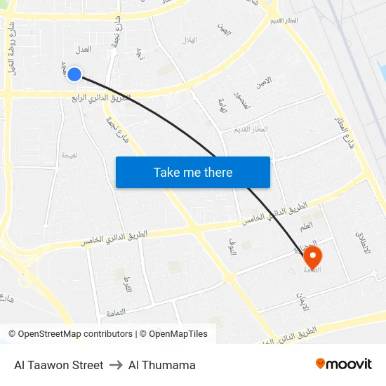 Al Taawon Street to Al Thumama map