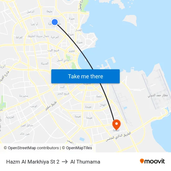 Hazm Al Markhiya Street 2 to Al Thumama map