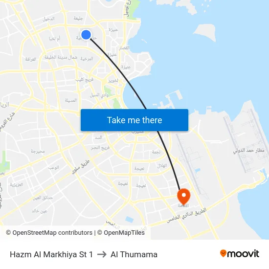 Hazm Al Markhiya St 1 to Al Thumama map