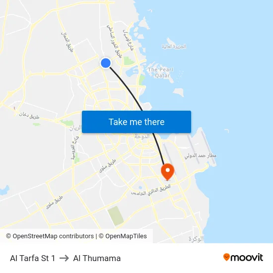 Al Tarfa St 1 to Al Thumama map