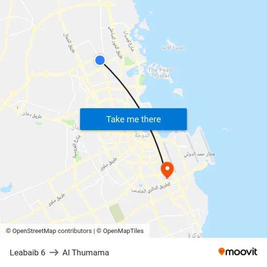 Leabaib 6 to Al Thumama map