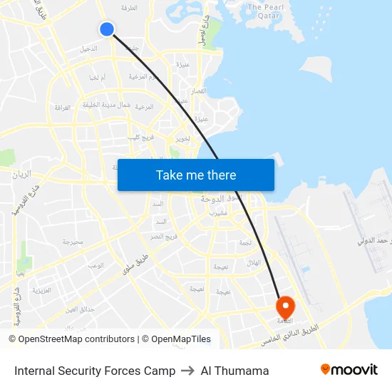 Internal Security Forces Camp to Al Thumama map