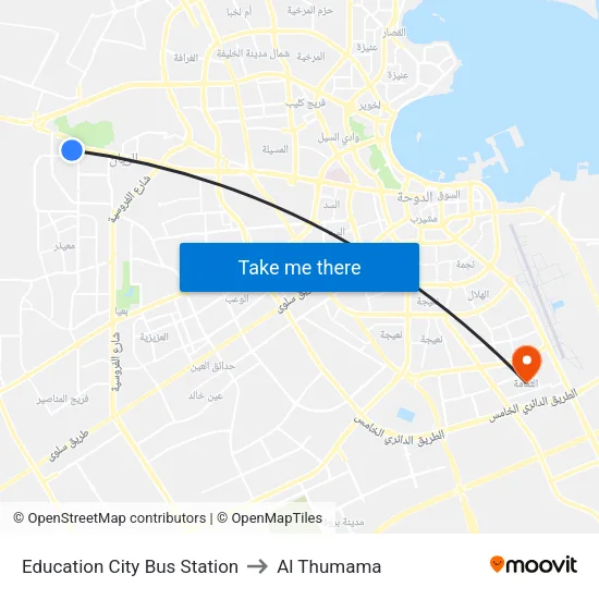 Education City Bus Station to Al Thumama map
