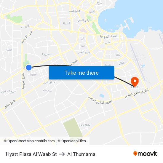 Hyatt Plaza Al Waab St to Al Thumama map