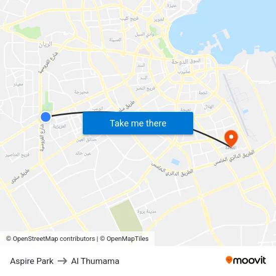 Aspire Park to Al Thumama map
