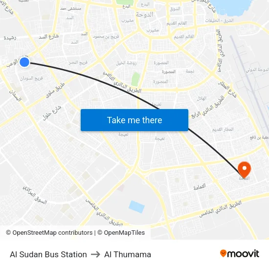 Al Sudan Bus Station to Al Thumama map