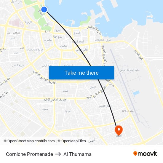 Corniche Promenade to Al Thumama map