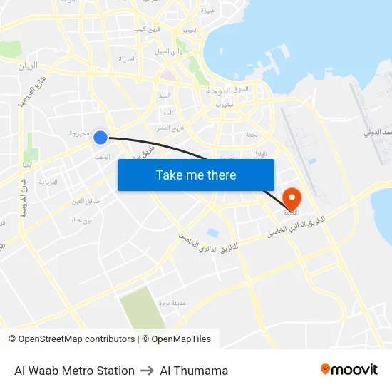 Al Waab Metro Station to Al Thumama map